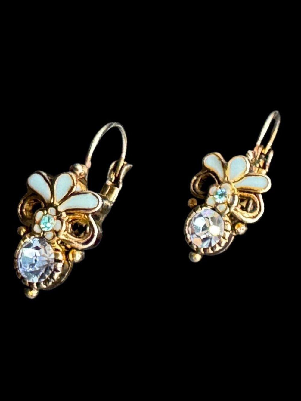 Vintage Pierced Earrings Light Blue Enamel and Rhinestones *read*